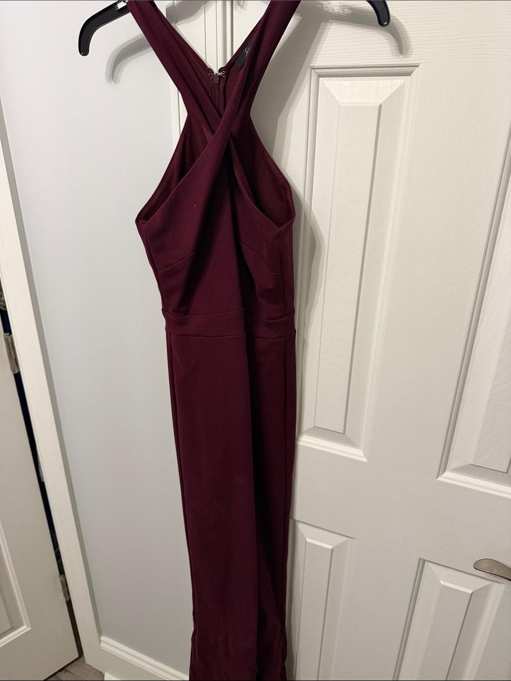 Soprano One-Shoulder Cross-Back Maxi Dress in Burgundy